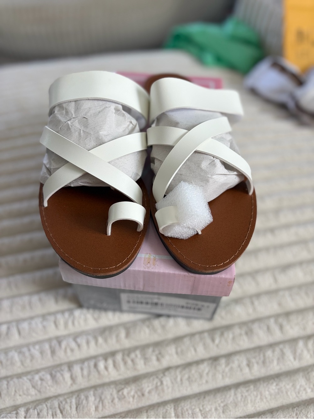 White Strappy Toe-Ring Sandals